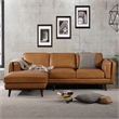 Allora Modern Mid-Century Leather Cushion Back Left-Facing Sectional in Tan