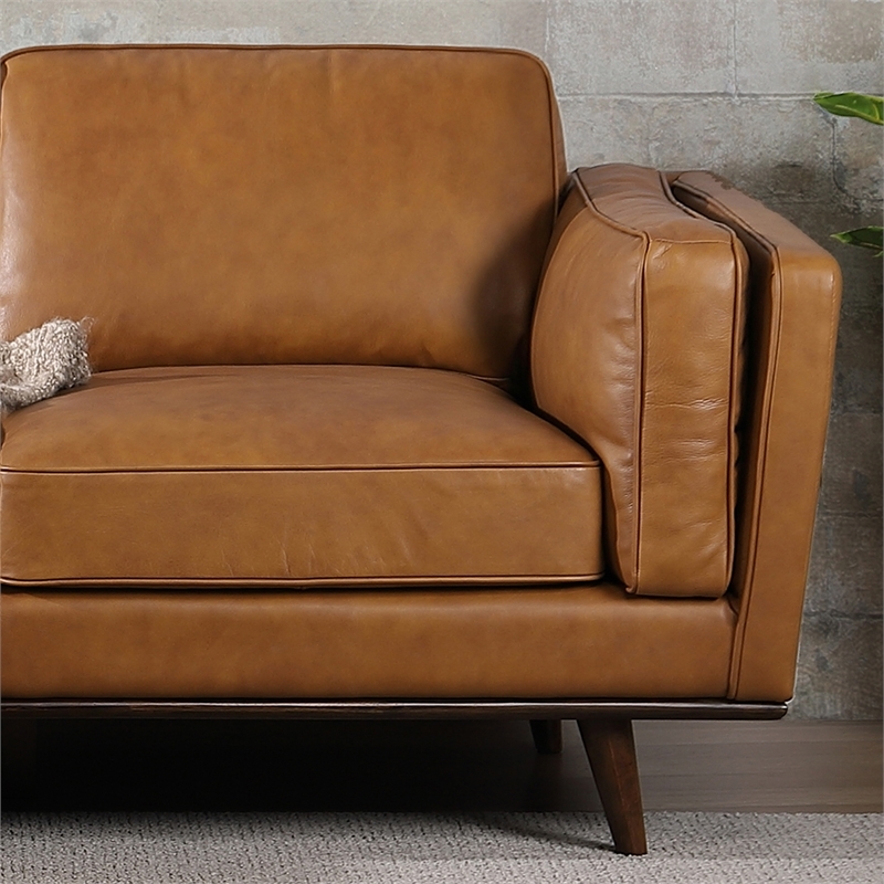 Allora Modern Mid-Century Leather Cushion Back Left-Facing Sectional in Tan