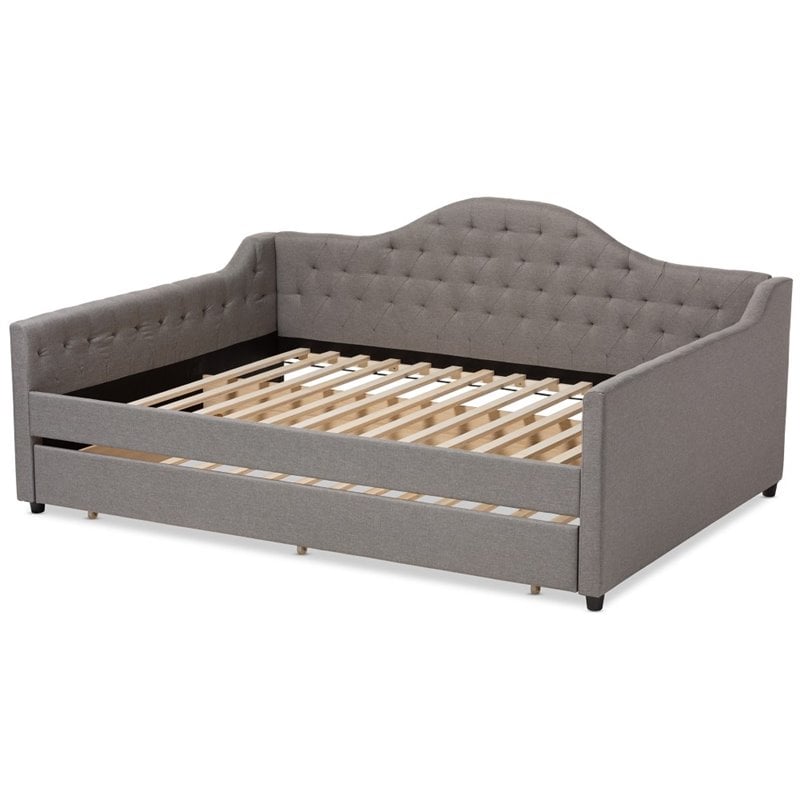 Allora Fabric Tufted Curved Headboard Full Daybed with Trundle in Gray