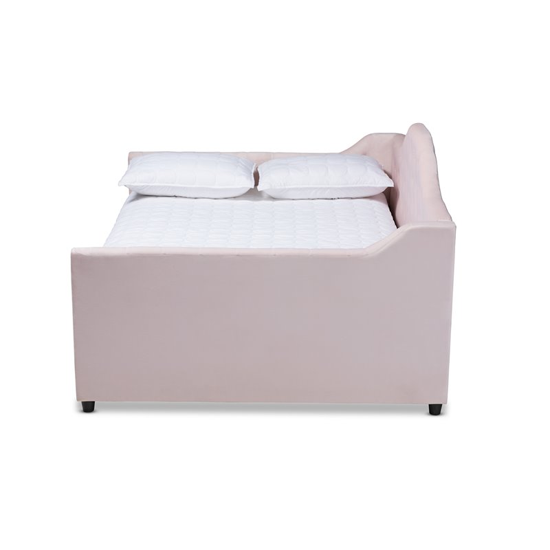 Allora Contemporary Velvet Upholstered Full Daybed with Trundle in Pink