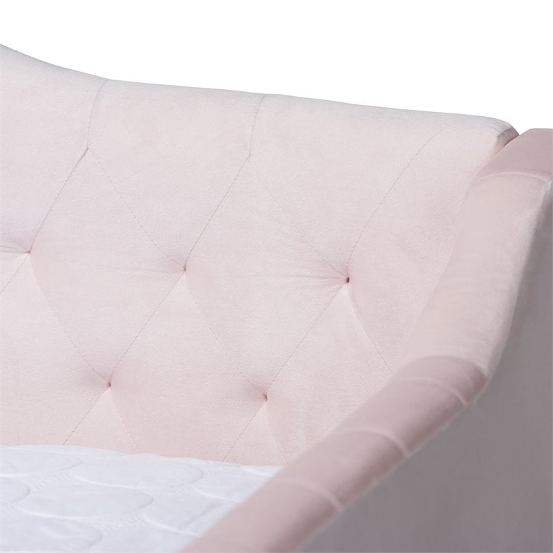 Allora Contemporary Velvet Upholstered Full Daybed with Trundle in Pink