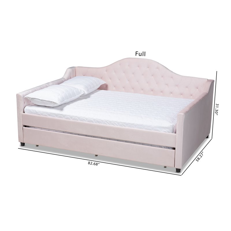 Allora Contemporary Velvet Upholstered Full Daybed with Trundle in Pink