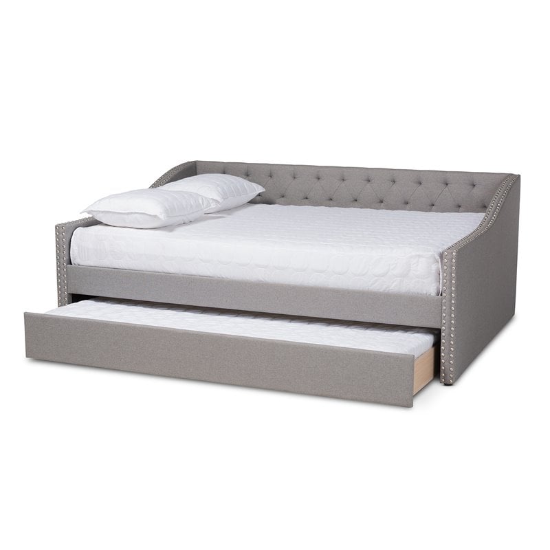 Allora Full Size Light Grey Upholstered Daybed with Trundle