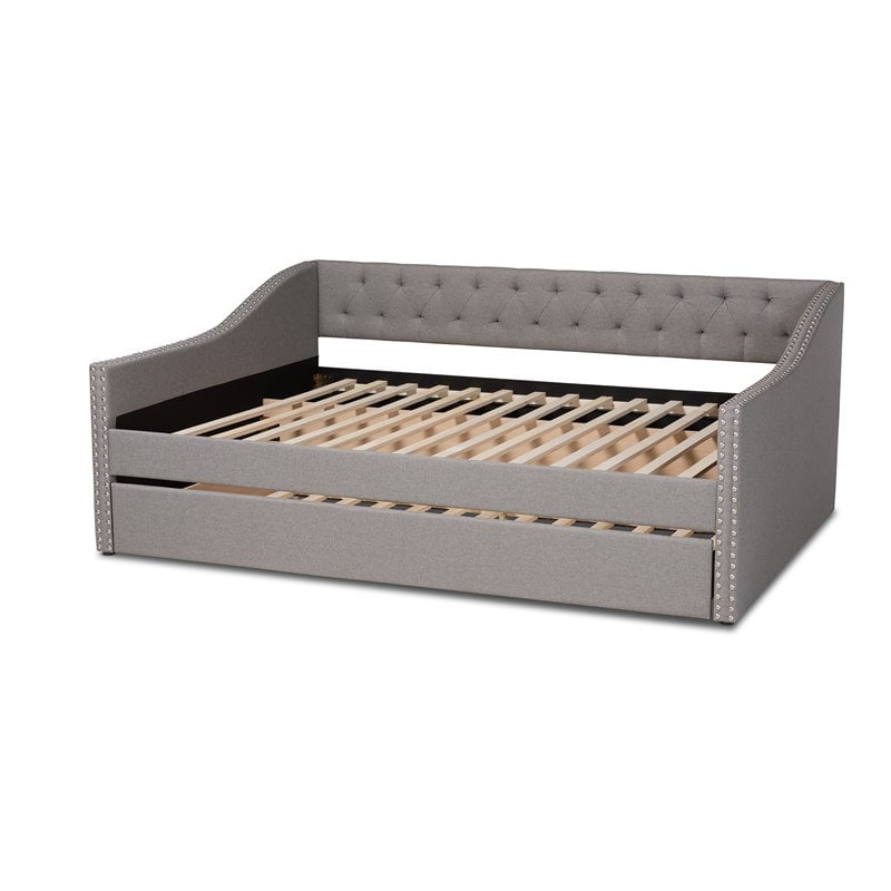 Allora Full Size Light Grey Upholstered Daybed with Trundle