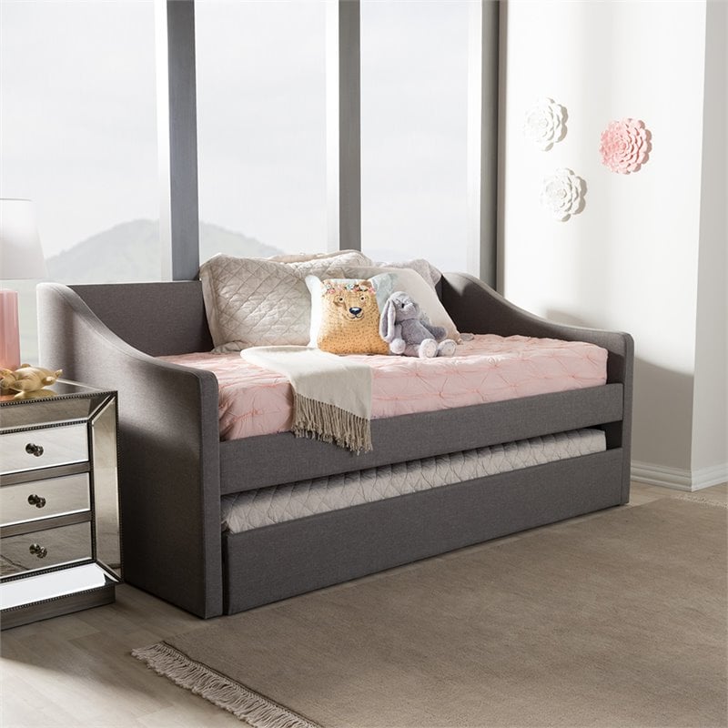 Allora Modern Fabric Upholstered Daybed with Trundle in Gray