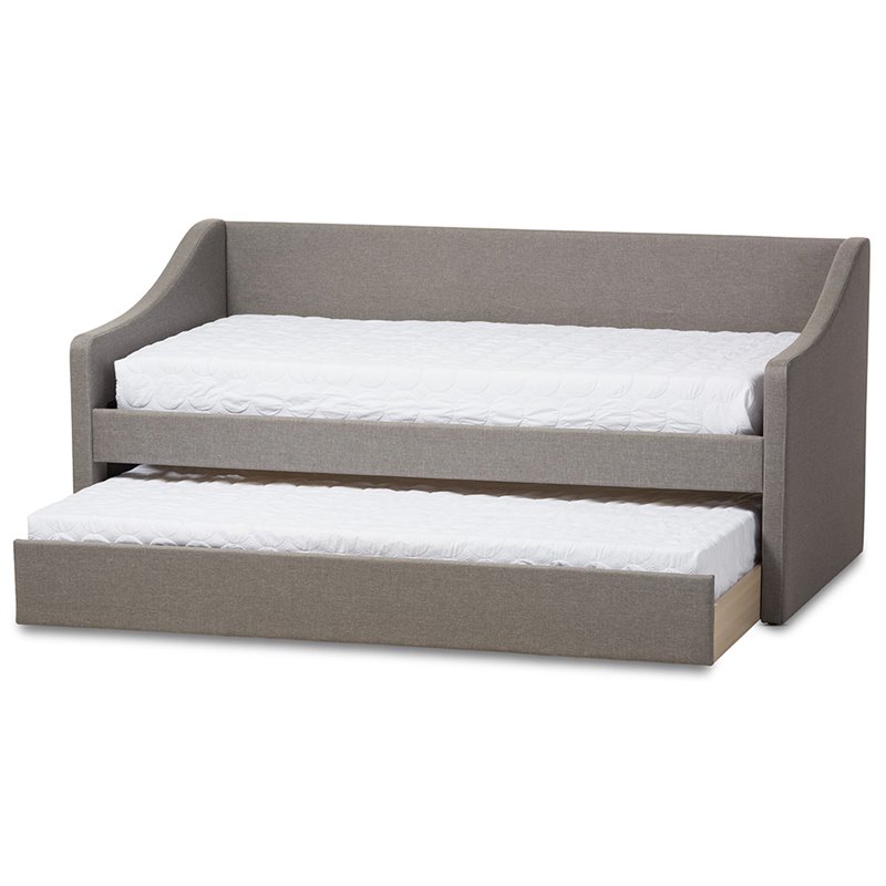 Allora Modern Fabric Upholstered Daybed with Trundle in Gray