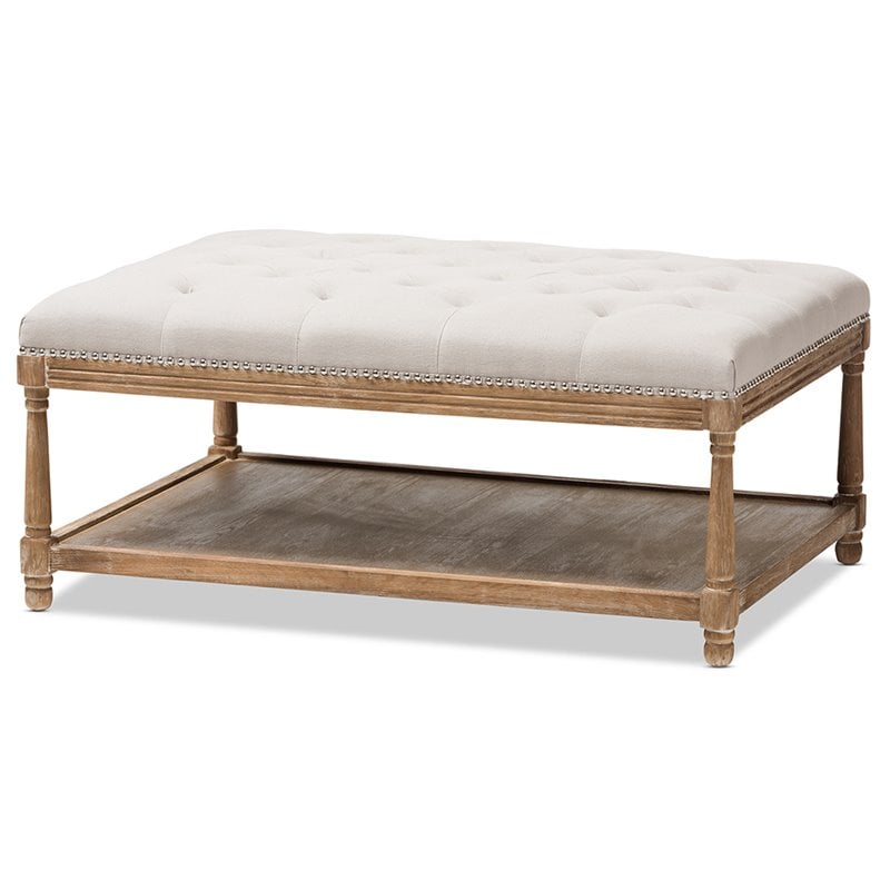 Allora Coffee Table Ottoman in Beige and Oak