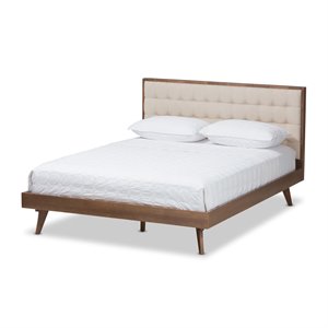 allora tufted king platform bed in beige and walnut