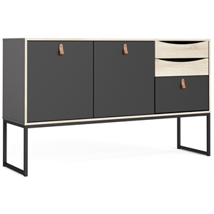 Allora 2 Door Sideboard with 3 Drawers in Black Matte and Oak Structure