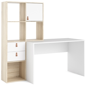 allora 1 door 2 drawer 4 shelf desk in oak structure and white