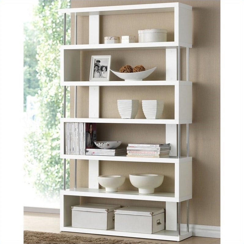 Allora 6 Shelf Modern Wood Bookcase in White