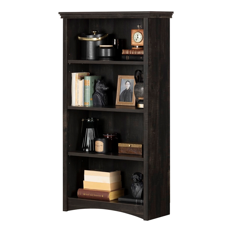 Allora 4-Shelf Contemporary Bookcase in Rubbed Black Finish