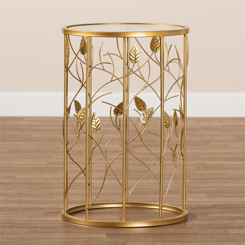 Allora Modern Metal/Tempered Glass End Table in Brushed Gold