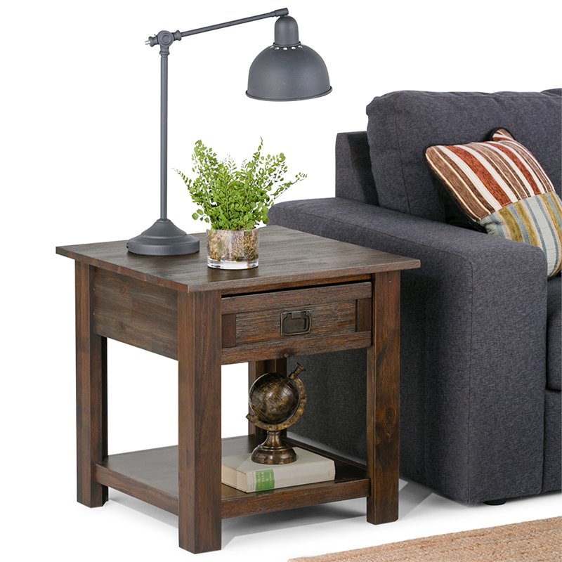 Allora End Table in Distressed Charcoal Brown