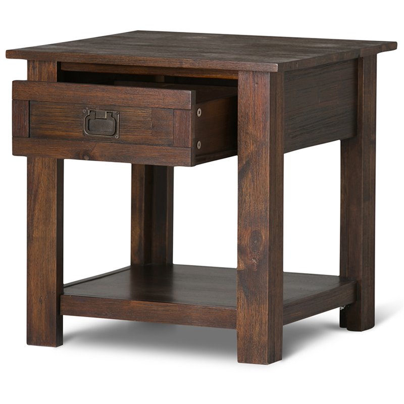 Allora End Table in Distressed Charcoal Brown
