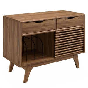 Allora Modern Wood Record Display Stand with Two Drawers in Walnut
