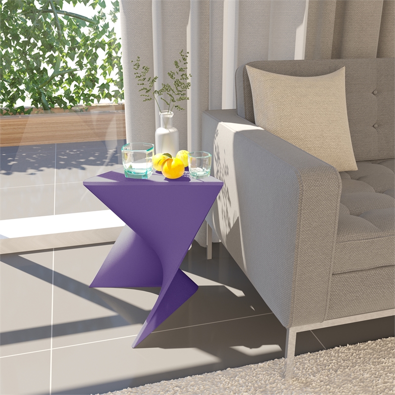 Allora Triangle Modern Plastic End Table with specialty curves in Purple