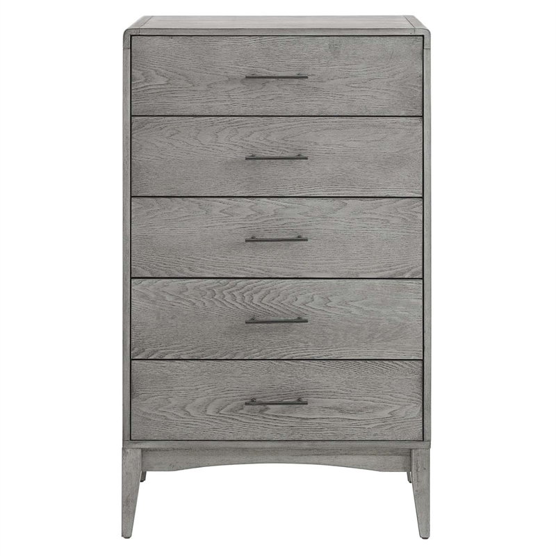 Allora Rubberwood and Wood Grain Veneer 5-Drawers Bedroom Chest in Gray