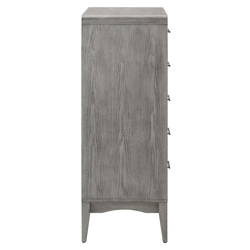 Allora Rubberwood and Wood Grain Veneer 5-Drawers Bedroom Chest in Gray