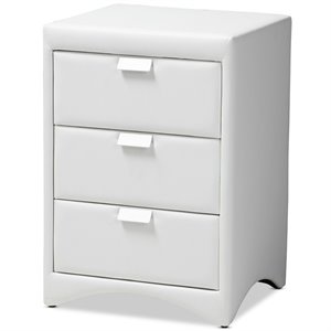 allora 3 drawer faux leather nightstand in white