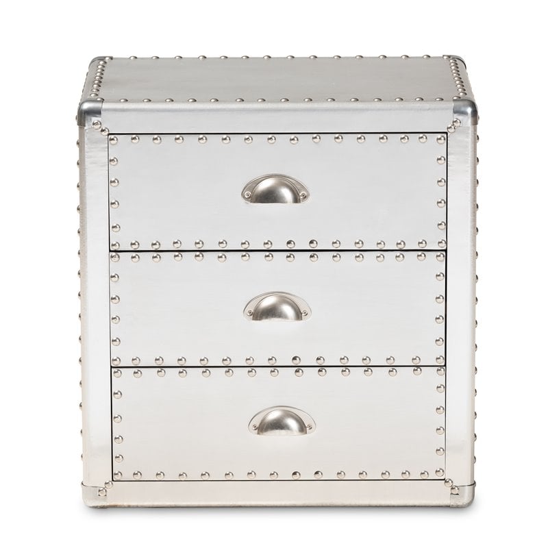 Allora Metal 3-Drawer Nightstand in Silver