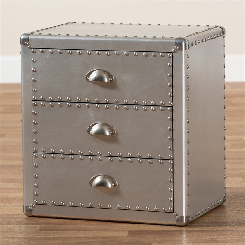 Allora Metal 3-Drawer Nightstand in Silver