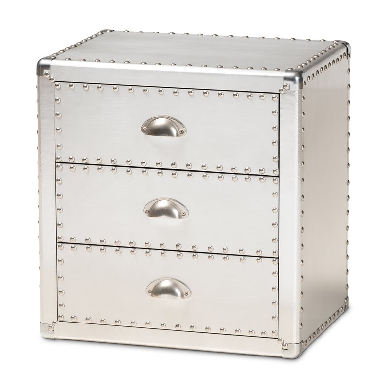 Allora Metal 3-Drawer Nightstand in Silver