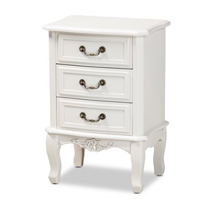 allora white-finished 3-drawer wood nightstand
