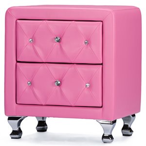Allora 2 Drawer Faux Leather Crystal Tufted Nightstand