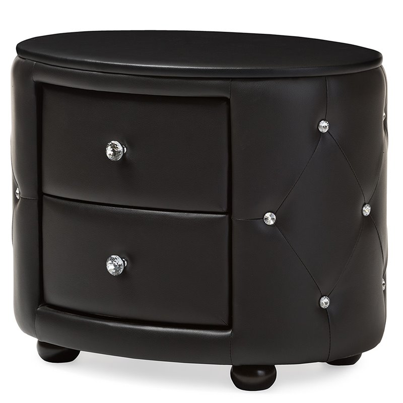 Allora 2 Drawer Faux Leather Tufted Nightstand in Black