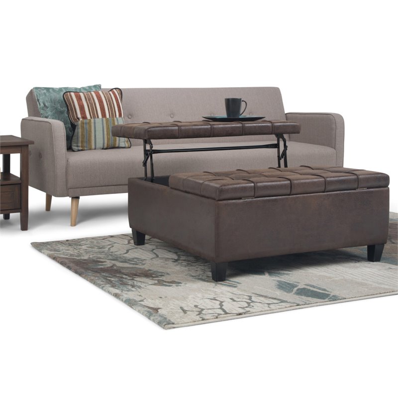 Allora Faux Leather Coffee Table Ottoman in Distressed Brown