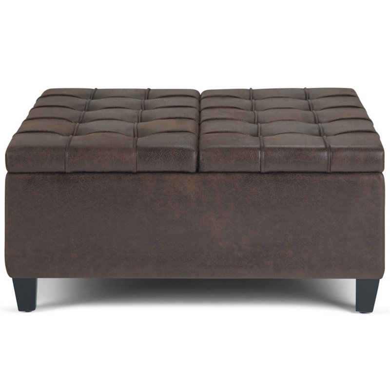 Allora Faux Leather Coffee Table Ottoman in Distressed Brown