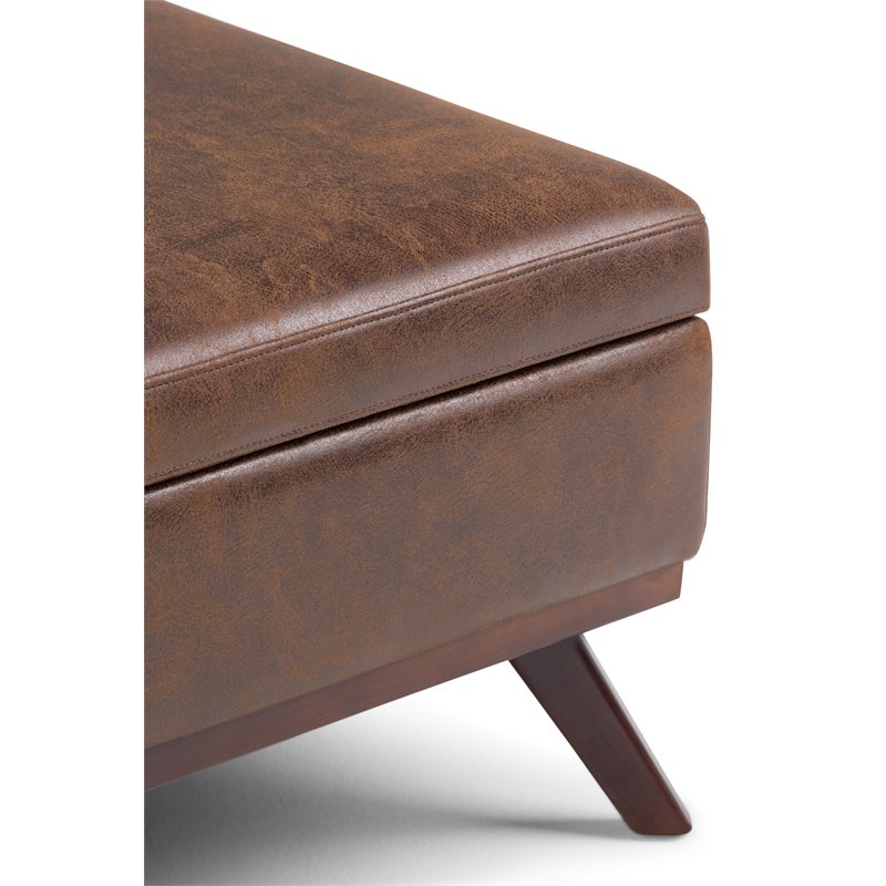 Allora Faux Air Leather Square Coffee Table Ottoman in Chestnut Brown