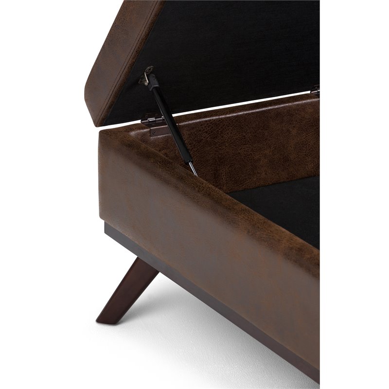 Allora Faux Air Leather Square Coffee Table Ottoman in Chestnut Brown