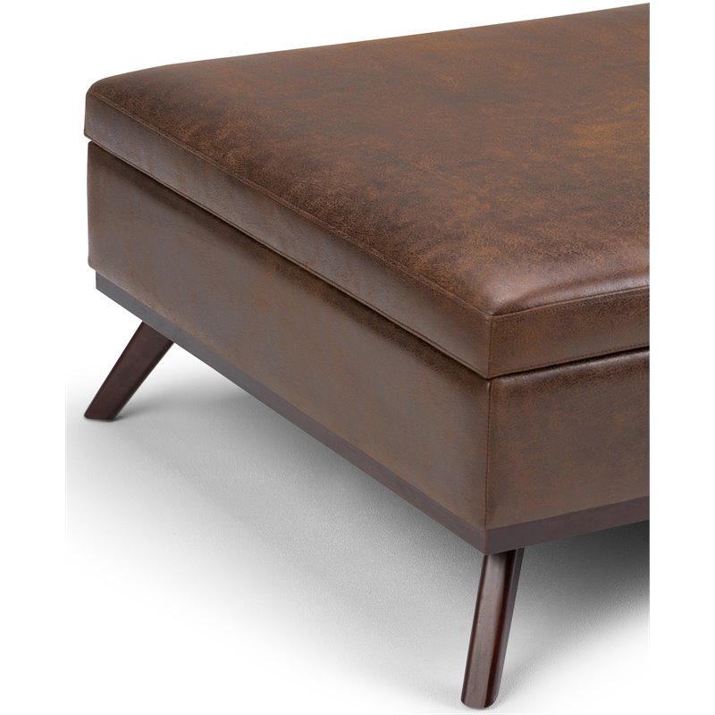 Allora Faux Air Leather Square Coffee Table Ottoman in Chestnut Brown
