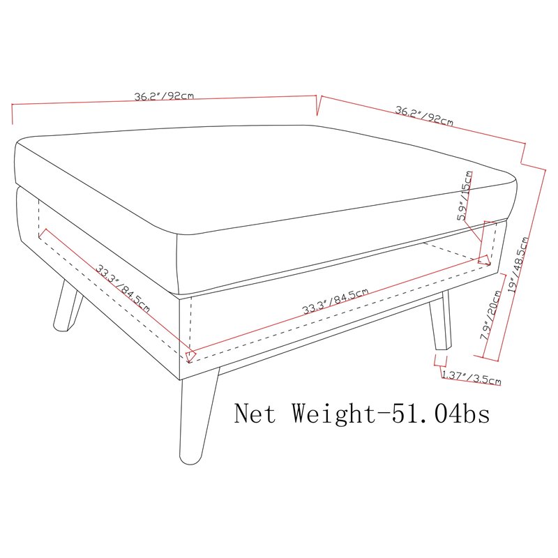 Allora Faux Air Leather Square Coffee Table Ottoman in Chestnut Brown
