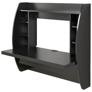allora floating computer desk with storage in black
