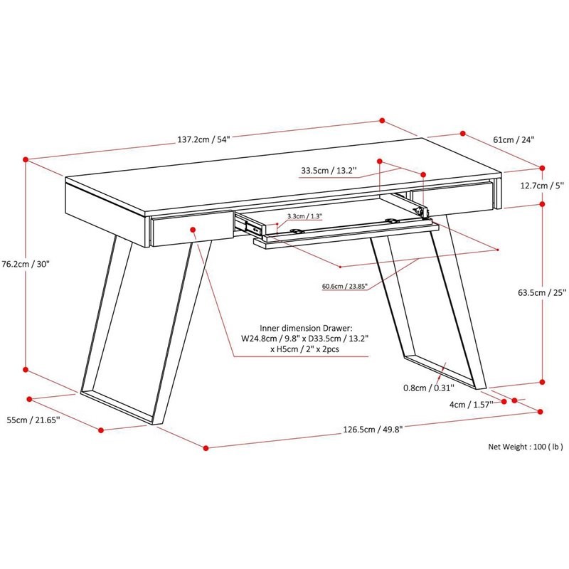 Allora Solid Acacia Wood Writing Desk in Golden Wheat