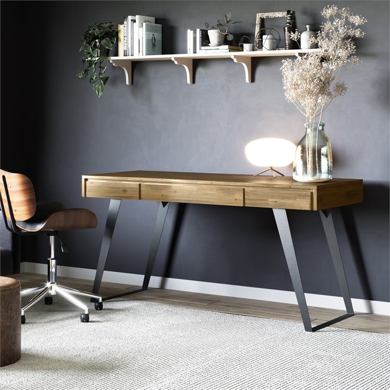 Allora Solid Acacia Wood Writing Desk in Golden Wheat