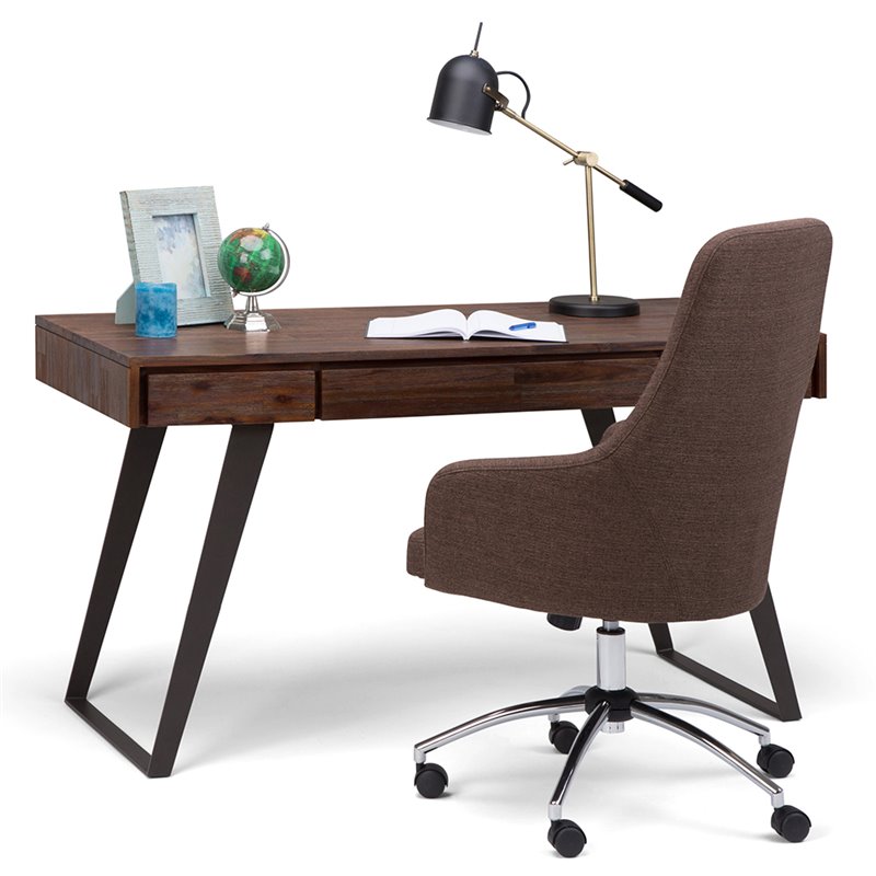 Allora Solid Acacia Wood Desk in Distressed Charcoal Brown