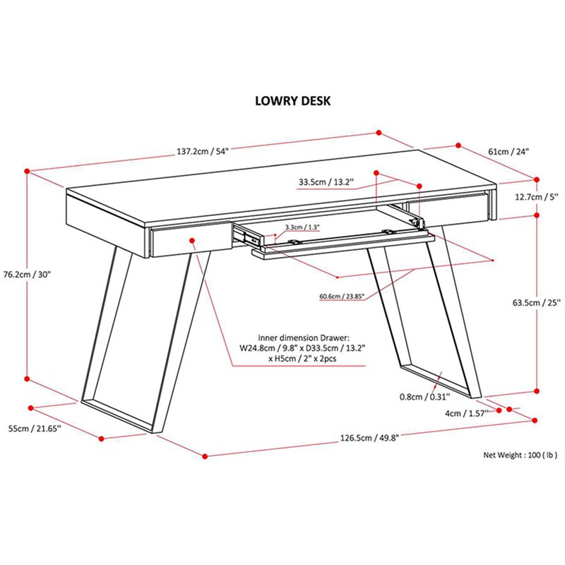 Allora Solid Acacia Wood Desk in Distressed Charcoal Brown