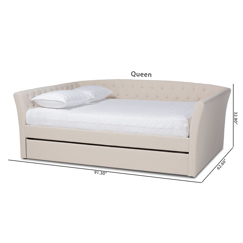 Allora Modern Fabric Upholstered Queen Size Daybed with Trundle in Beige