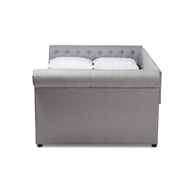 Allora Mid-Century Fabric/Solid Wood/MDF Wood Tufted and Queen Daybed in Gray
