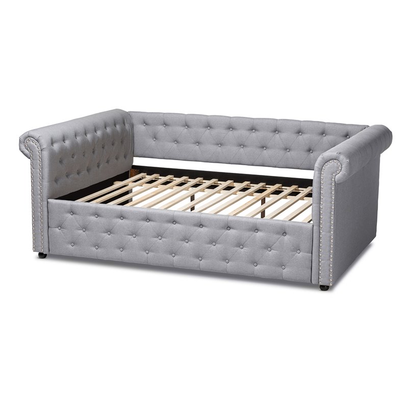 Allora Mid-Century Fabric/Solid Wood/MDF Wood Tufted and Queen Daybed in Gray