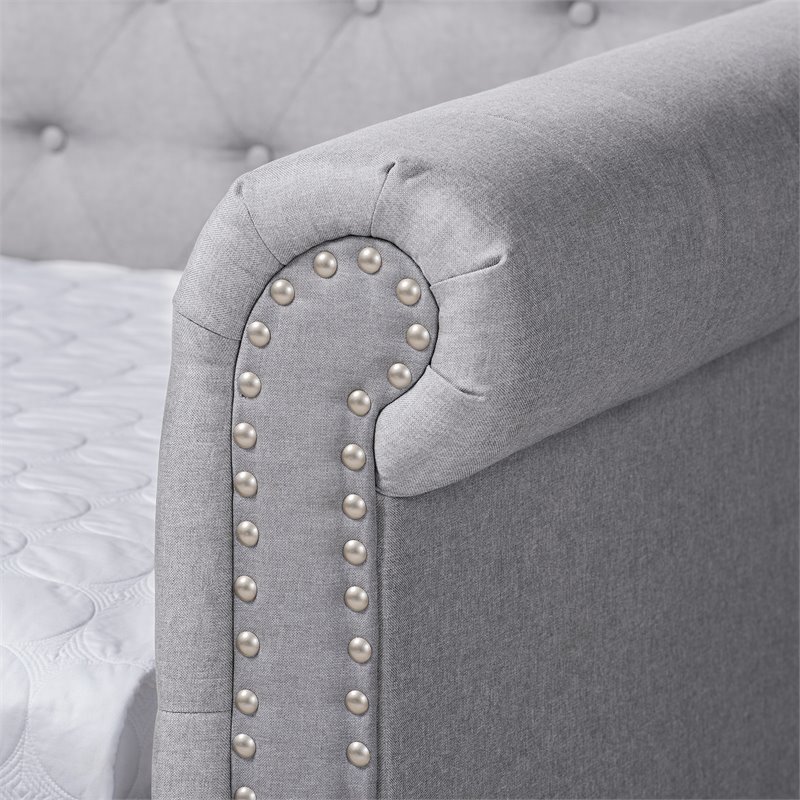 Allora Mid-Century Fabric/Solid Wood/MDF Wood Tufted and Queen Daybed in Gray