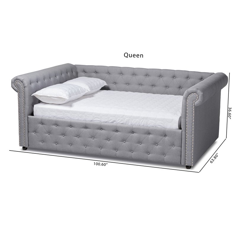 Allora Mid-Century Fabric/Solid Wood/MDF Wood Tufted and Queen Daybed in Gray