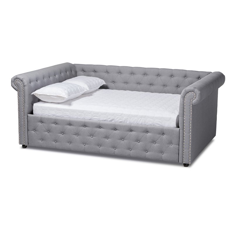 Allora Mid-Century Fabric/Solid Wood/MDF Wood Tufted and Queen Daybed in Gray
