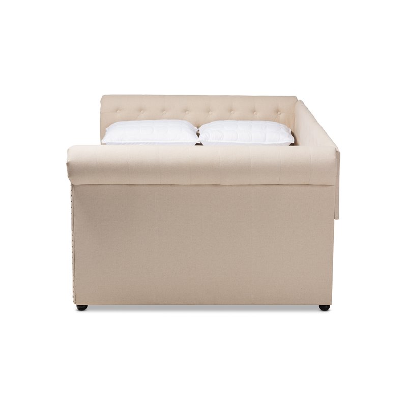Allora Mid-Century Fabric/Solid Wood/MDF Wood Tufted and Queen Daybed in Beige