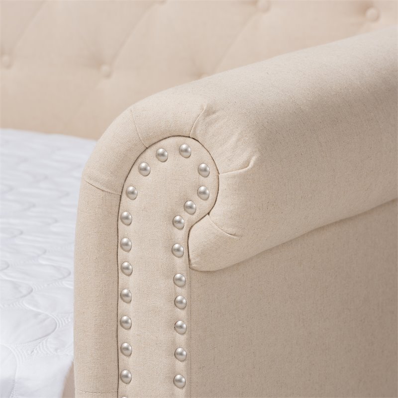 Allora Mid-Century Fabric/Solid Wood/MDF Wood Tufted and Queen Daybed in Beige