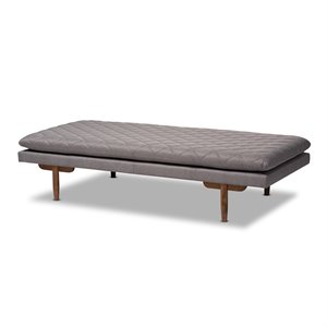 allora mid-century grey upholstered walnut wood daybed